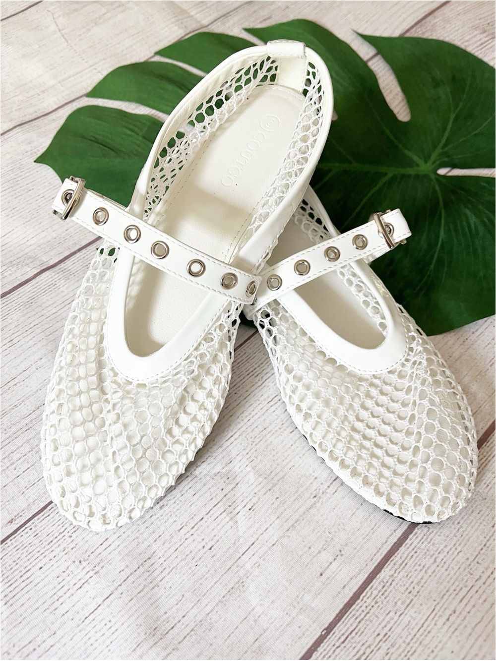 Coutgo white mesh Mary Jane flats